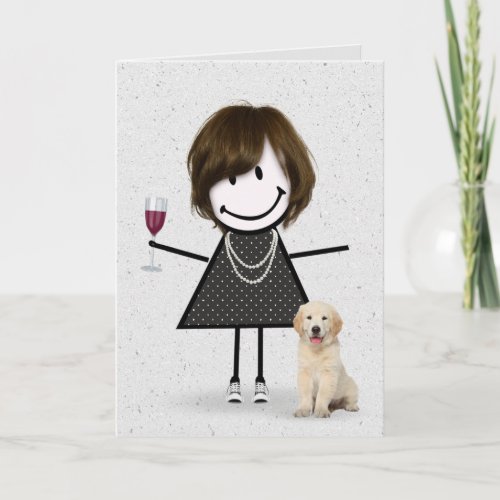 Stick Figure Birthday Girl with Dog   Card