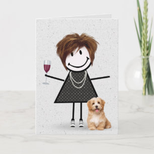 Stick Figure Birthday Girl with Dog Card