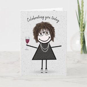 Stick Figure Birthday Girl with Red Wine Card