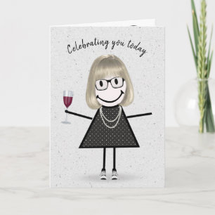 Stick Figure Birthday Girl with Red Wine Card