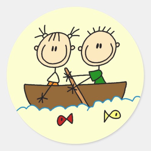 Stick Figure Boat Fishing Tshirts and Gifts Classic Round Sticker