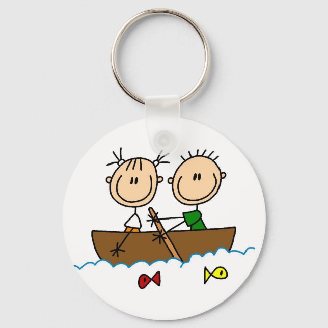 Stick Figure Boat Fishing Tshirts and Gifts Keychain (Front)