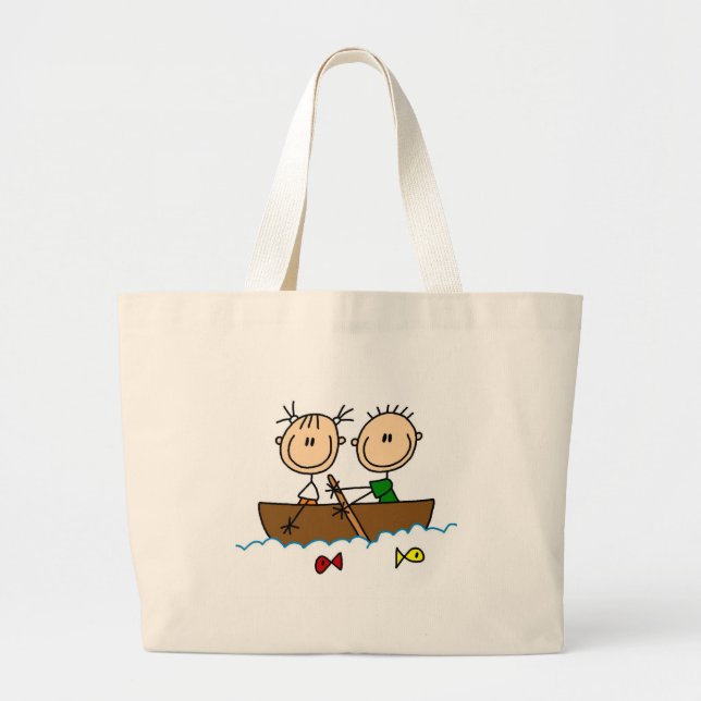 Stick Figure Boat Fishing Tshirts and Gifts Large Tote Bag (Front)