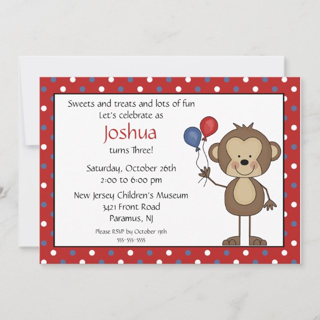 Stick figure Boy 1st  Birthday Invitation (Front)