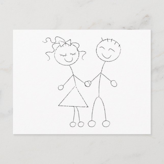 Stick Figure Boy and Girl Postcard (Front)