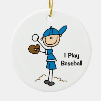 Stick Figure Boy Baseball Player Ceramic Ornament