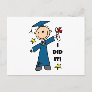 Stick Figure Boy Graduate T-shirts and Gifts Announcement Postcard