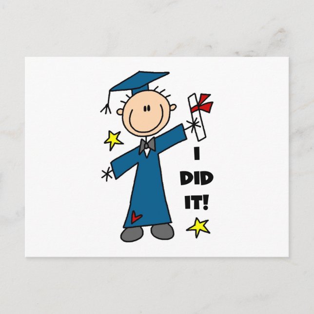 Stick Figure Boy Graduate T-shirts and Gifts Announcement Postcard (Front)