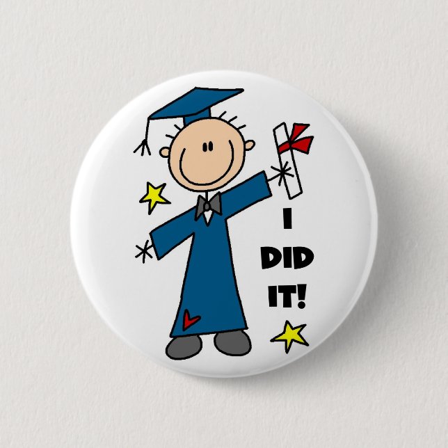 Stick Figure Boy Graduate T-shirts and Gifts Button (Front)