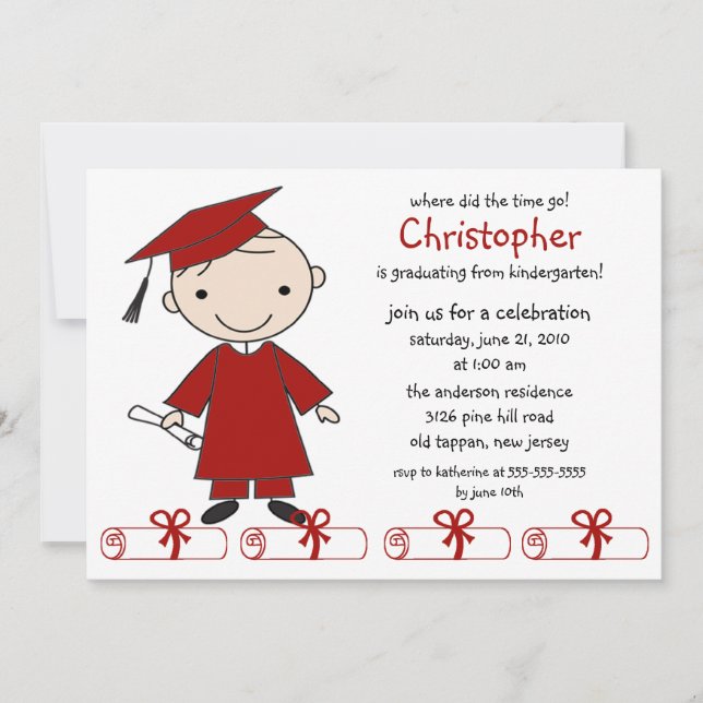 Stick Figure Boy Graduation Invitation (Front)