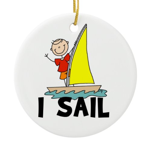 Stick Figure Boy I Sail Ceramic Ornament