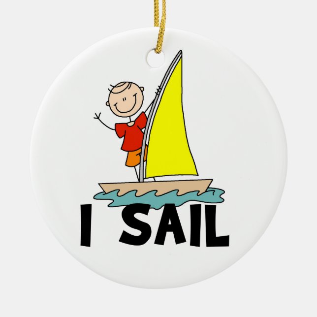 Stick Figure Boy I Sail Ceramic Ornament (Front)