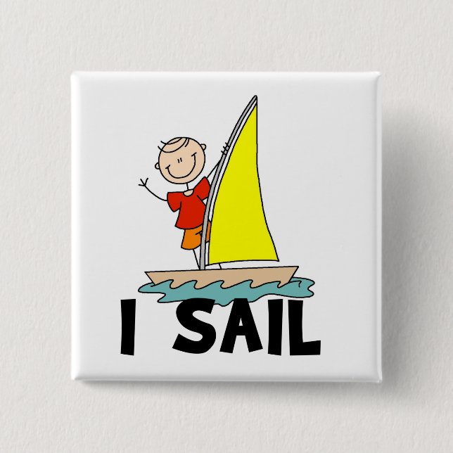 Stick Figure Boy I Sail Pinback Button (Front)
