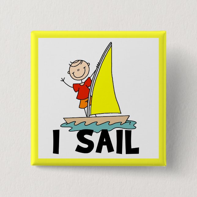 Stick Figure Boy I Sail Pinback Button (Front)