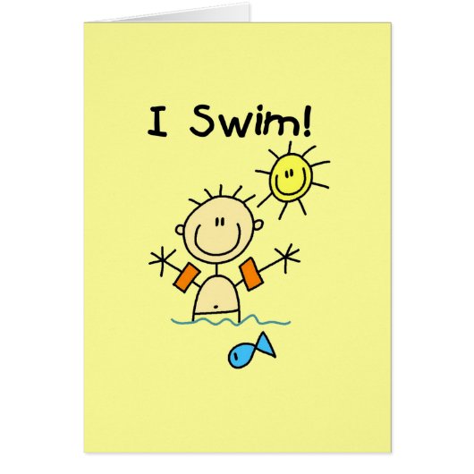 Stick Figure Boy I Swim Cards (Front)
