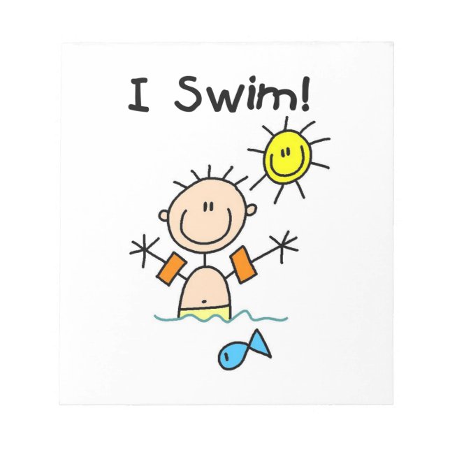 Stick Figure Boy I Swim Notepad (Front)