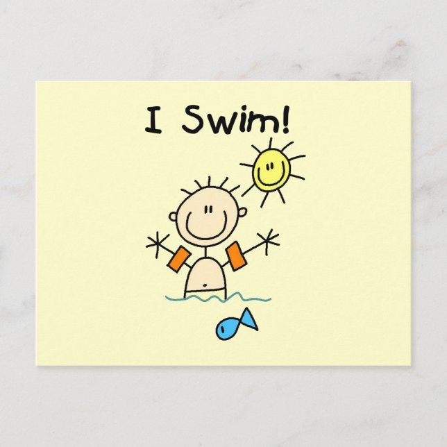 Stick Figure Boy I Swim Postcard (Front)