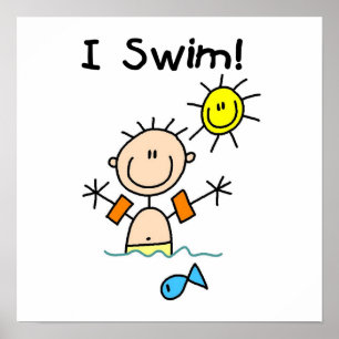 Stick Figure Boy I Swim Poster