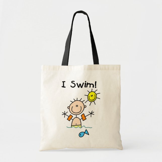 Stick Figure Boy I Swim Tote Bag (Front)