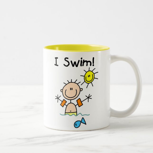 Stick Figure Boy I Swim Two-Tone Coffee Mug (Right)