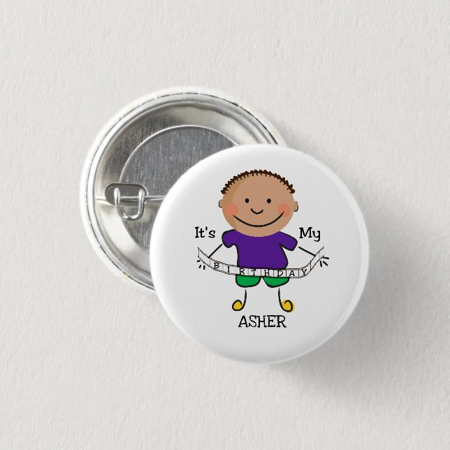 Stick Figure Boy It's My Birthday Button (Front & Back)