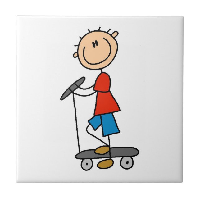 Stick Figure Boy on Scooter Ceramic Tile (Front)