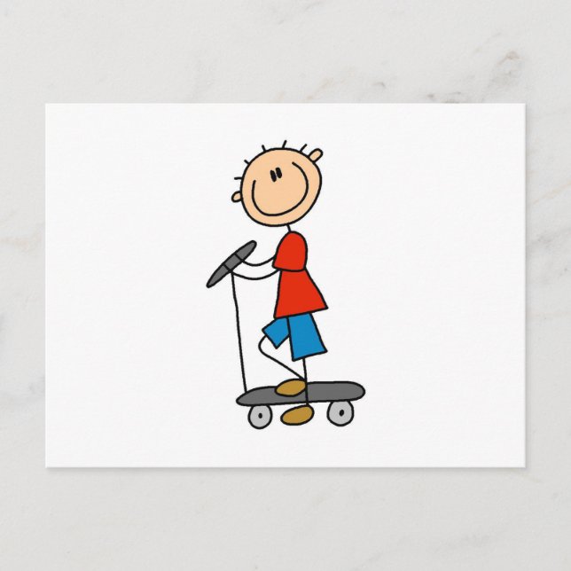 Stick Figure Boy on Scooter Postcard (Front)
