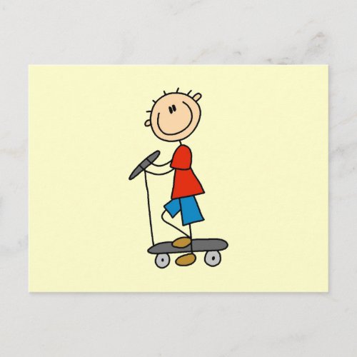 Stick Figure Boy on Scooter Postcard