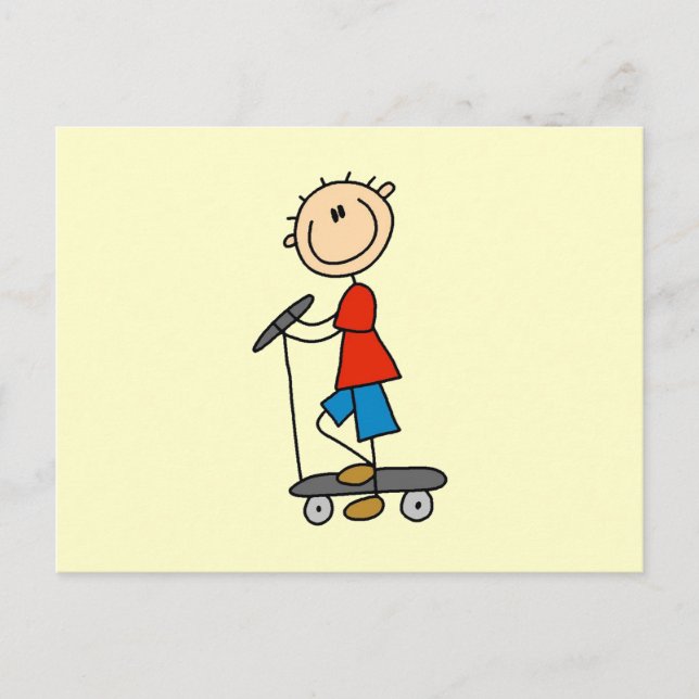 Stick Figure Boy on Scooter Postcard (Front)
