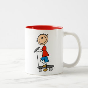Stick Figure Boy on Scooter Two-Tone Coffee Mug