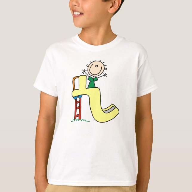 Stick Figure Boy on Slide T-Shirt (Front)
