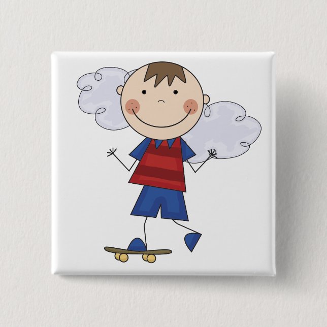 Stick Figure Boy Skateboarder Tshirts and Gifts Pinback Button (Front)
