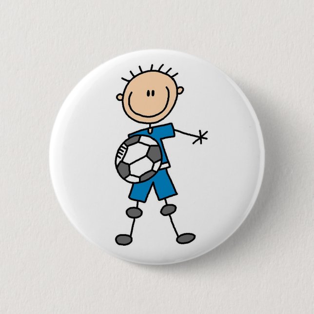 Stick Figure Boy Soccer Button (Front)