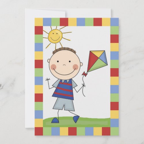 Stick Figure Boy With Kite Birthday Invite