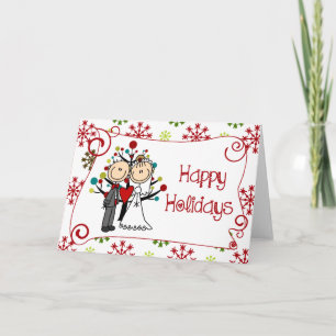 Stick Figure Bride and Groom Christmas Holiday Card