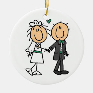 Stick Figure Bride and Groom T-shirts and Gifts Ceramic Ornament