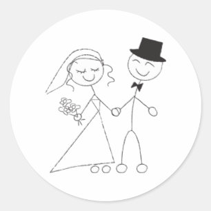 Stick Figure Bride & Groom Wedding RSVP Invitation Classic Round Sticker