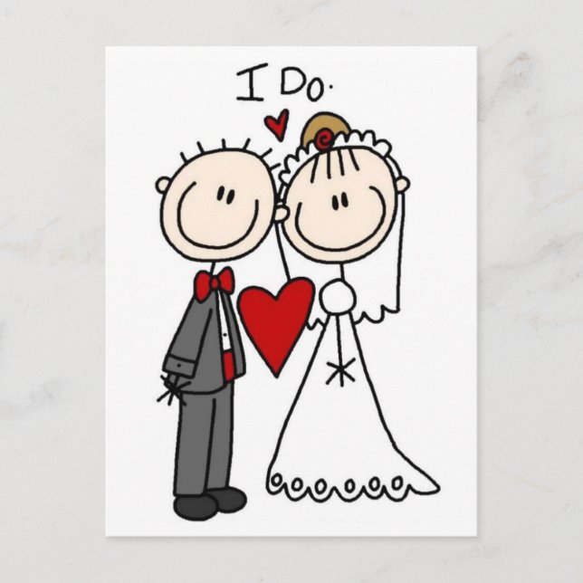Stick Figure Bride & Groom Wedding Save the Date Postcard (Front)