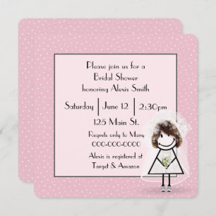 Stick Figure Bride On Pink Polka Dots Invitation