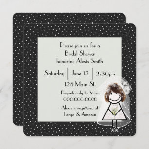 Stick Figure Bride On Polka Dots Invitation