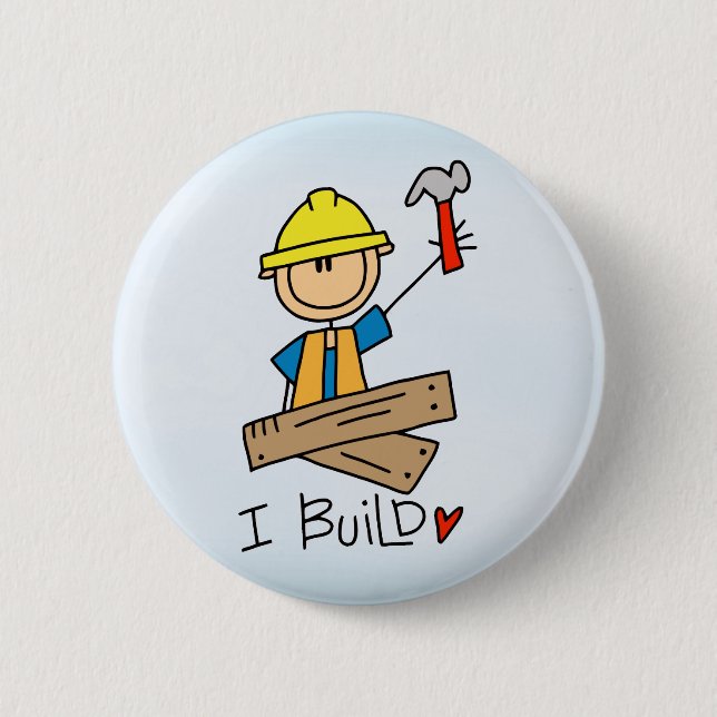 Stick Figure Carpenter Pinback Button (Front)