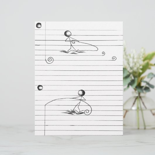 Stick Figure Cartoon Drawing on Lined Paper (Standing Front)