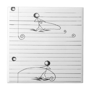 Stick Figure Cartoon Drawing on Lined Paper Ceramic Tile