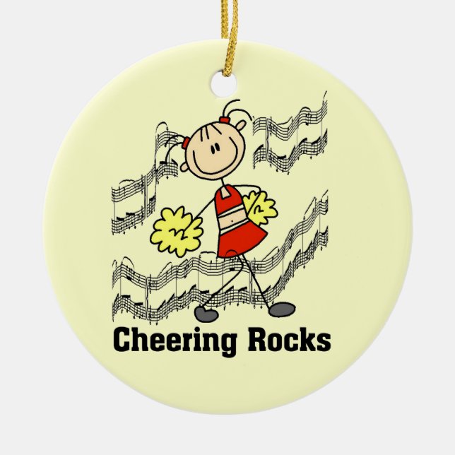 Stick Figure Cheering Rocks T-shirts and Gifts Ceramic Ornament (Front)