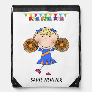 Stick Figure Cheerleader Drawstring Backpack Bag