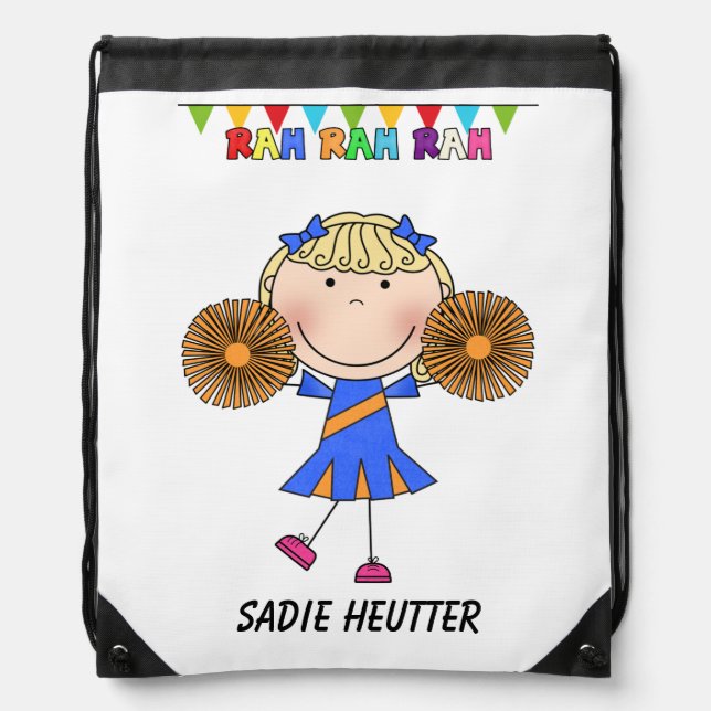 Stick Figure Cheerleader Drawstring Backpack Bag (Front)