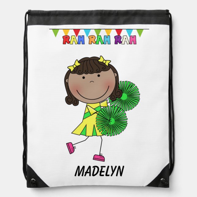 Stick Figure Cheerleader Drawstring Backpack Bag (Front)