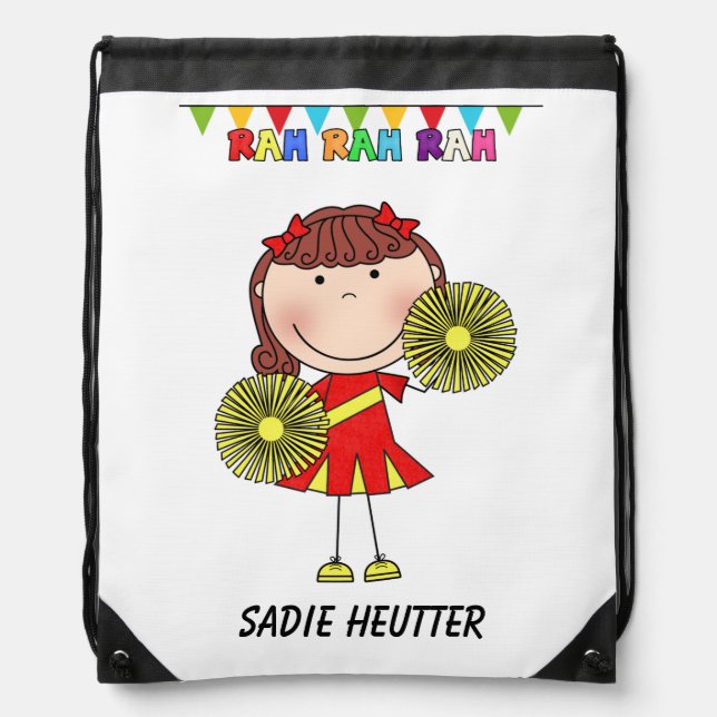 Stick Figure Cheerleader Drawstring Backpack Bag (Front)