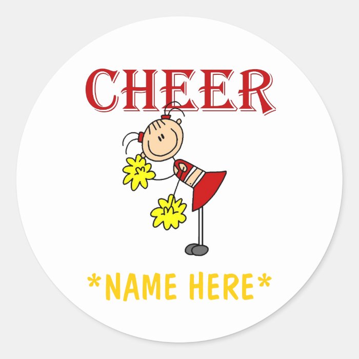 Stick figure cheerleader stickers that you can easily customize with
