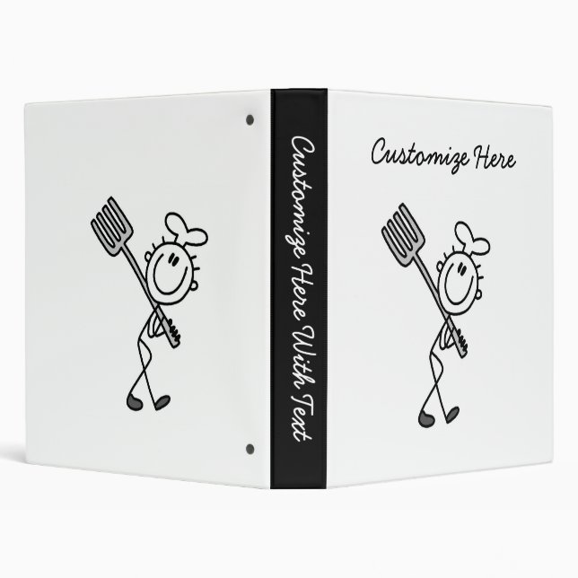 Stick Figure Chef With Fork 3 Ring Binder (Background)